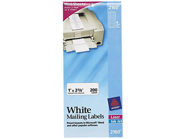 Avery 2160 Laser/Inkjet Mailing Labels, Mini-Sheet, 1 x 2-5/8, White, 200/Pack