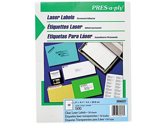Avery 30623 Pres-A-Ply Laser Address Labels, 2 x 4-1/4, Clear, 500/Box