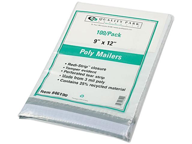 Quality Park 46190 Redi-Strip Recycled Poly Mailer, Side Seam, 9 x 12, White, 100/Pack