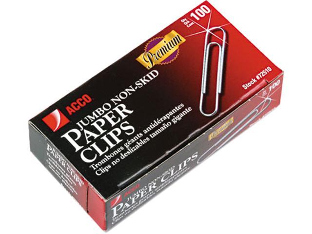 Acco 72510 Nonskid Premium Paper Clips, Wire, Jumbo, Silver, 100/Box, 10 Boxes/Pack