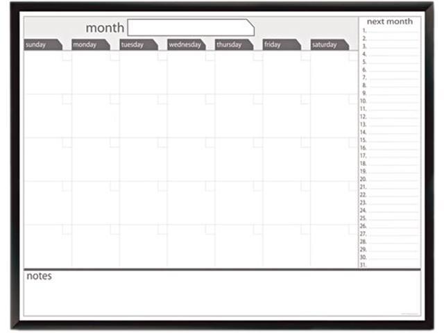 The Board Dudes 17346UA-1 Magnetic Dry Erase Board, 48 x 36, Black/White Calendar with Black-Painted Frame