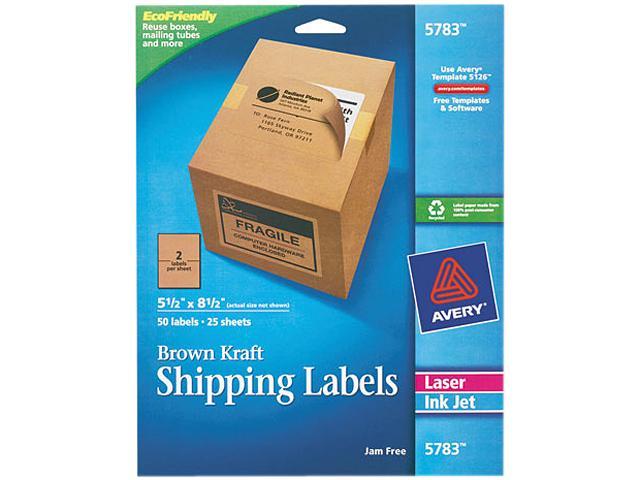 Avery Internet Shipping Labels Ink Jet and Laser Brown Kraft 50 Labels (5783)