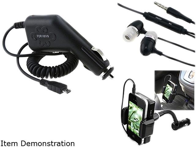 Insten FM Transmitter + Car Charger + Black Headset Compatible with Samsung Galaxy S3 i9300 S4 i9500 SIV