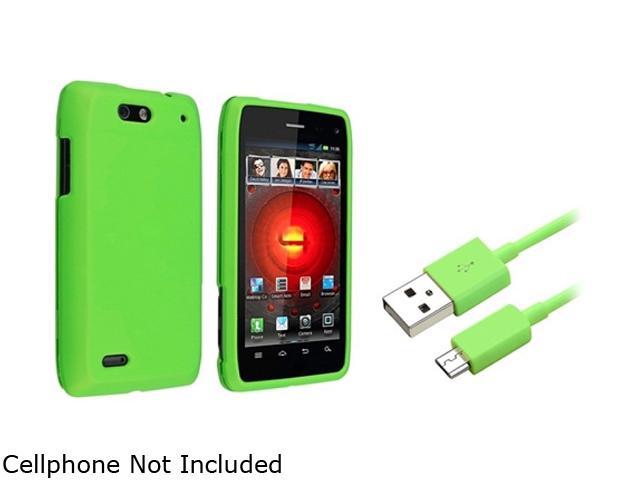 Insten Green Snap-on Rubber Coated Case + 3 FT Green Micro USB 2- in-1 Cable for Motorola Droid 4 XT894 1047336