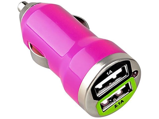 Insten Dual USB Mini Car Charger Adapter compatible with Samsung Galaxy S4 / SIV / i9500, Hot Pink