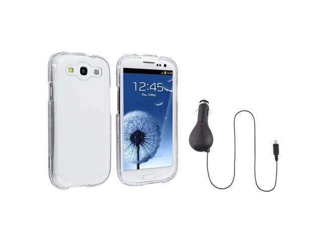Insten Clear Hard Case Cover + Retractable Car Charger For Samsung Galaxy S3 SIII i9300