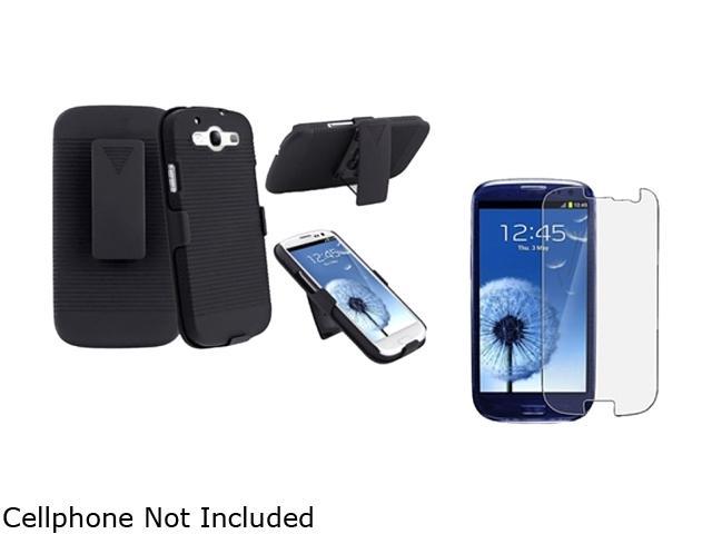 Insten Black Holster w/ Stand & Anti-Glare Screen Protector For Samsung Galaxy S3 674968