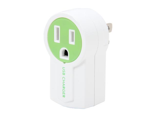 Syba CL-ADA60007 Green/White Rotatable USB Charger, Splits a Standard AC Power Outlet with an Extra USB Charging Port