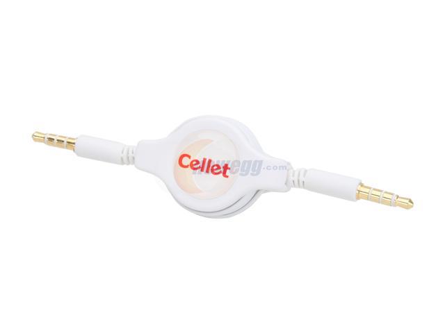 Cellet White Retractable 3ft 3.5mm Pin to 3.5mm Cable for Audio Plug-In Cable CN3535R