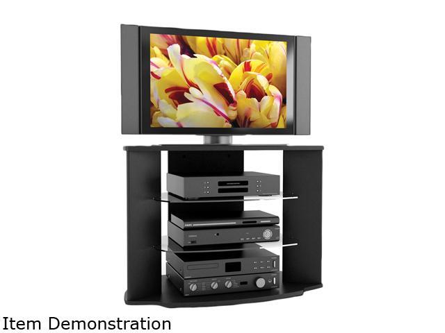 Sonax RX-3500 32" - 46" Midnight Black Lacquer Painted Finish Rio 35" TV Stand with Two Glass Shelves