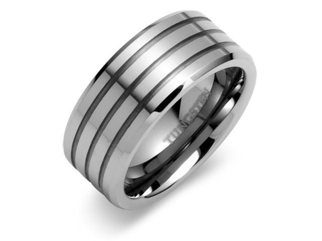 Beveled Edge Triple Grooved 9mm Comfort Fit Mens Tungsten Carbide Wedding Band Ring Size 12