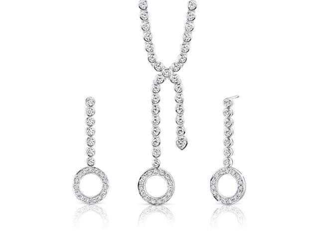 Brilliant Beauty: Sterling Silver Lariat Tennis Necklace Earrings Set with White CZ Diamonds