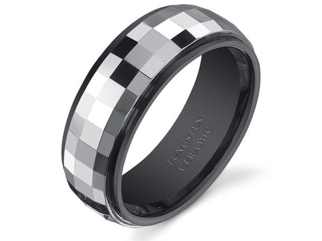 Gunmetal Color Faceted 8mm Mens Tungsten Ceramic Wedding Band Ring Available in Sizes 8 to 13