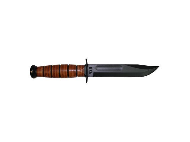 KA-BAR Short Fixed 5.25 in Black Blade Leather Handle