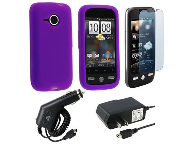 Dark Purple Silicone Soft Skin Case + Wall + Car Charger + Lcd Shield compatible with HTC Droid Eris / Desire