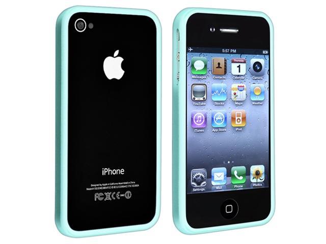 TPU Rubber Bumper Case + Car Charger + Travel Home Charger compatible with Apple® iPhone® 4 4S, Blue Shiny