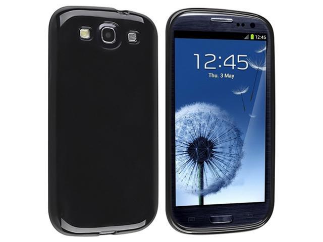 Black TPU Rubber Case with Anti-Glare LCD Cover compatible with Galaxy S III i9300