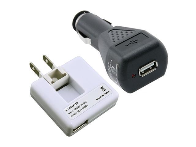 Black Universal USB Car Charger Adaptor + White Travel / Wall Charger Adaptor For Apple® iPad® / iPhone® / iPhone® 3G / Ipod Video / iPod Touch® / iPod Nano®
