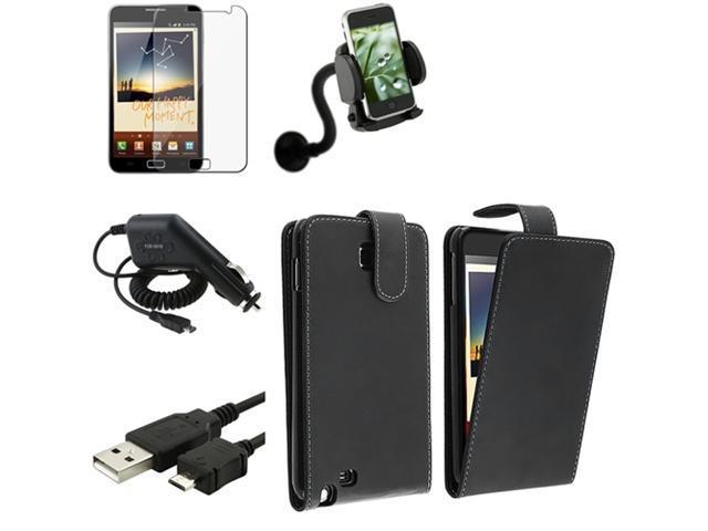 Black Flip Leather Case+Film+Charger+Holder+USB compatible with Samsung© Galaxy Note N7000