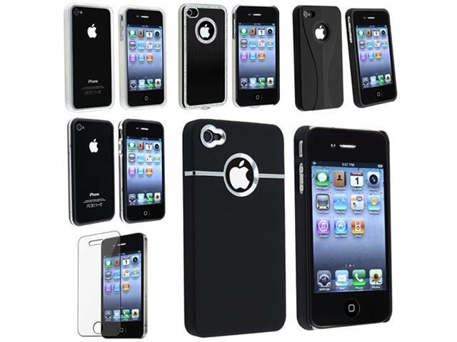 2 TPU Bumper Case+3 Hard Cover+Guard Compatible With iPhone® 4 G 4S Clear w/Button+Cup Shape