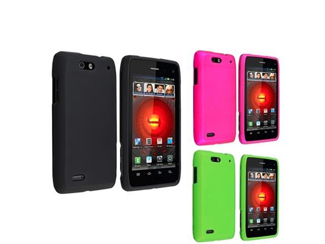 3x Black+Pink+Green Rubber Hard Skin Case Cover Phone For Motorola Droid 4 XT894