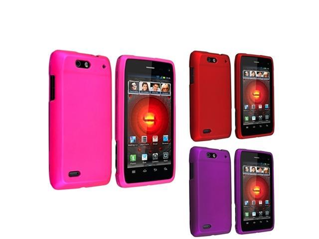 3x Pink+Red+Purple Rubber Hard Skin Case Cover Phone For Motorola Droid 4 XT894