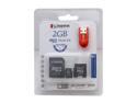 Kingston 2GB MicroSD Flash Card with 2 adapters (miniSD and full-size SD) and USB reader Model MBLY/2GB