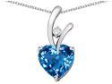 Star K Heart Shape 8mm Simulated Blue Topaz Endless Love Pendant Necklace in Sterling Silver