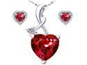 Mabella Charming Heart Cut Created Ruby Pendant & Earring Set - Sterling Silver, 18" Chain