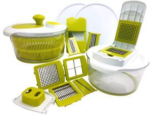 MegaChef 10-in-1 Multi-Use Salad Spinning Slicer, Dicer and Chopper with Interchangeable Blades and Storage Lids MegaChef 10-in-1 Multi-Use Salad Spinning Slicer, Dicer and Chopper with Interchangeable Blades and Storage Lids