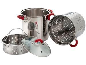 Cook Pro 525 8 Quart Multifunction Stainless Steel Pasta Cooker with Encapsulated Base, Vented Glass Lid and Red Riveted Silicone Covered Handles Cook Pro 525 8 Quart Multifunction Stainless Steel Pasta Cooker with Encapsulated Base, Vented Glass Lid and Red Riveted Silicone Covered Handles