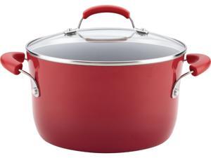 Rachael Ray Classic Brights Hard Enamel Nonstick Covered Stockpot, 6-Quart, Red Gradient Rachael Ray Classic Brights Hard Enamel Nonstick Covered Stockpot, 6-Quart, Red Gradient