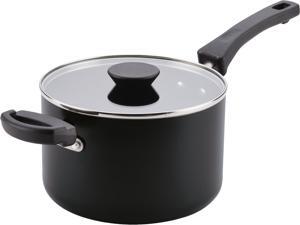 Farberware Neat Nest Space Saving Aluminum Nonstick Covered Saucepan with Helper Handle, 4-Quart, Black Farberware Neat Nest Space Saving Aluminum Nonstick Covered Saucepan with Helper Handle, 4-Quart, Black
