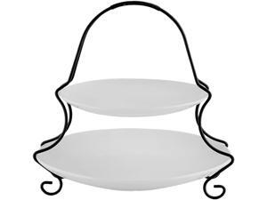 Gibson Overseas Gracious Dining 2 Tiered Serving Set with Metal Rack in White Gibson Overseas Gracious Dining 2 Tiered Serving Set with Metal Rack in White