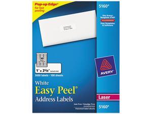 Avery AVE5160 Easy Peel Mailing Address Labels, Laser, 1 x 2 5/8, White, 3000/Box Avery AVE5160 Easy Peel Mailing Address Labels, Laser, 1 x 2 5/8, White, 3000/Box