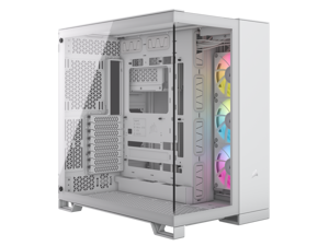 CORSAIR iCUE LINK 6500X RGB Mid-Tower Dual Chamber PC Case – White – Two Tempered Glass Panels – 3x  RX120 RGB Fans Included