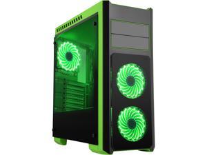 DIYPC DIY-TG8-BG Black/Green Dual USB3.0 Steel/ Tempered Glass ATX Mid Tower Gaming Computer Case w/Tempered Glass Panels (Front, Top and Both Sides) and Pre-Installed 3 x Green 33LED Light Fan DIYPC DIY-TG8-BG Black/Green Dual USB3.0 Steel/ Tempered Glass ATX Mid Tower Gaming Computer Case w/Tempered Glass Panels (Front, Top and Both Sides) and Pre-Installed 3 x Green 33LED Light Fan