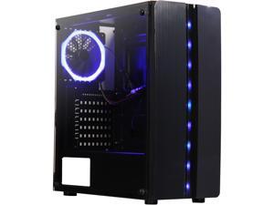 DIYPC Diamond-F1 Black USB3.0 Steel/ Tempered Glass ATX Mid Tower Gaming Computer Case w/Tempered Glass Side Panel, 1 x Blue LED Ring Fan x Rear (Pre-Installed) DIYPC Diamond-F1 Black USB3.0 Steel/ Tempered Glass ATX Mid Tower Gaming Computer Case w/Tempered Glass Side Panel, 1 x Blue LED Ring Fan x Rear (Pre-Installed)