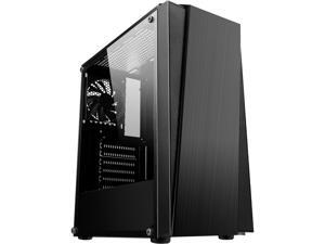 DIYPC T11-BK Black Tempered Glass USB 3.0 ATX Mid Tower Computer Case with 1 x 120mm Fan x Rear Pre-installed DIYPC T11-BK Black Tempered Glass USB 3.0 ATX Mid Tower Computer Case with 1 x 120mm Fan x Rear Pre-installed