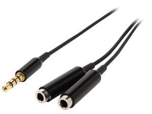 Coboc 3.5TRS4-Y-MFF-1-BK 1 Foot Ultra Slim 3.5mm Stereo 4-pin Male to 2 x Female Headset Y Splitter Cable, Metal Head, Gold Plated Coboc 3.5TRS4-Y-MFF-1-BK 1 Foot Ultra Slim 3.5mm Stereo 4-pin Male to 2 x Female Headset Y Splitter Cable, Metal Head, Gold Plated