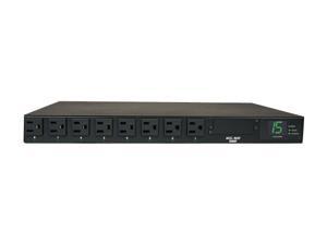Tripp Lite Metered PDU with ATS, 15A, 8 Outlets (5-15R), 120V, 2 5-15P, 100 - 127 V Input, 2 12 ft. Cords, 1U Rack-Mount Power, TAA (PDUMH15AT) Tripp Lite Metered PDU with ATS, 15A, 8 Outlets (5-15R), 120V, 2 5-15P, 100 - 127 V Input, 2 12 ft. Cords, 1U Rack-Mount Power, TAA (PDUMH15AT)