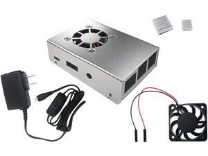 Micro Connectors RAS-PCS04PWR-SL Aluminum Raspberry Pi 3 Case for Model B/B+ with Fan, Heatsinks and UL Approved On/Off Power Adapter Micro Connectors RAS-PCS04PWR-SL Aluminum Raspberry Pi 3 Case for Model B/B+ with Fan, Heatsinks and UL Approved On/Off Power Adapter