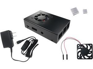 Micro Connectors RAS-PCS04PWR-BK Aluminum Raspberry Pi 3 Case for Model B/B+ with Fan, Heatsinks and UL Approved On/Off Power Adapter - Black Micro Connectors RAS-PCS04PWR-BK Aluminum Raspberry Pi 3 Case for Model B/B+ with Fan, Heatsinks and UL Approved On/Off Power Adapter - Black