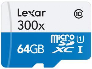 Lexar High-Performance microSDXC 300x 64GB UHS-I/U1 (Up to 45MB/s Read) w/ Adapter Flash Memory Card Lexar High-Performance microSDXC 300x 64GB UHS-I/U1 (Up to 45MB/s Read) w/ Adapter Flash Memory Card