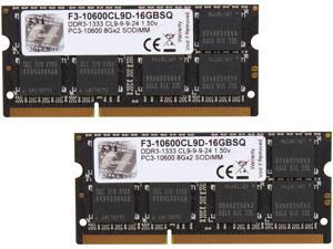 G.SKILL 16GB (2 x 8GB) 204-Pin DDR3 SO-DIMM DDR3 1333 (PC3 10600) Laptop Memory Model F3-10600CL9D-16GBSQ G.SKILL 16GB (2 x 8GB) 204-Pin DDR3 SO-DIMM DDR3 1333 (PC3 10600) Laptop Memory Model F3-10600CL9D-16GBSQ