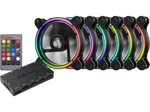 Enermax T.B RGB 120mm Case Fan with 3 in 1 Remote Controller and Control Box; Halo Arc-Shaped Frame; RGB Sync via motherboard; UCTBRGB12-BP6; 6 Fan Pack Enermax T.B RGB 120mm Case Fan with 3 in 1 Remote Controller and Control Box; Halo Arc-Shaped Frame; RGB Sync via motherboard; UCTBRGB12-BP6; 6 Fan Pack
