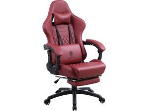 DOWINX Gaming Chair Office Desk Chair with Massage Lumbar Support, Vintage Style Armchair PU Leather E-Sports Gamer Chairs with Retractable Footrest (Red) DOWINX Gaming Chair Office Desk Chair with Massage Lumbar Support, Vintage Style Armchair PU Leather E-Sports Gamer Chairs with Retractable Footrest (Red)