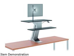 HON HS1102 Directional Desktop Sit-to-Stand with Dual Monitor Arm, Silver / Black HON HS1102 Directional Desktop Sit-to-Stand with Dual Monitor Arm, Silver / Black