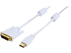 Coboc HD2SLDVI-6WH White Color 6 ft.30AWG High Speed HDMI to DVI-D(18+1) Adapter Cable w/Ferrite Cores - 1920 x 1080p Coboc HD2SLDVI-6WH White Color 6 ft.30AWG High Speed HDMI to DVI-D(18+1) Adapter Cable w/Ferrite Cores - 1920 x 1080p