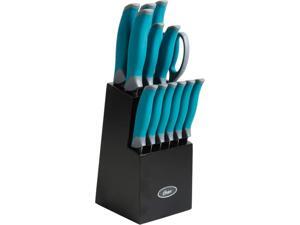 Oster 81007.14 Lindbergh 14 Piece Stainless Steel Cutlery Set Black Block, Teal Handles Oster 81007.14 Lindbergh 14 Piece Stainless Steel Cutlery Set Black Block, Teal Handles